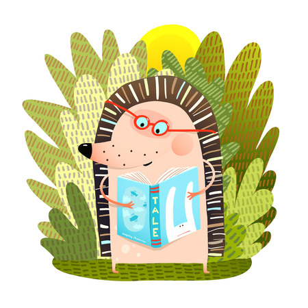 Hedgehog Reading Bookのイラスト素材