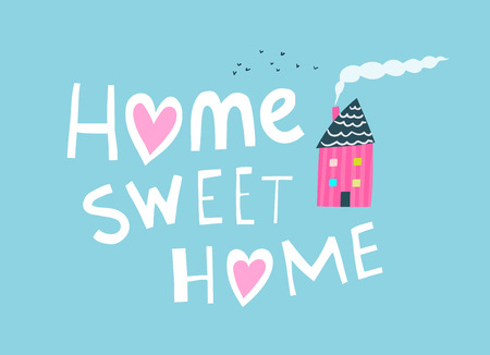 Hand drawn sign home with house chimney and smoke. Vector illustration.の写真素材