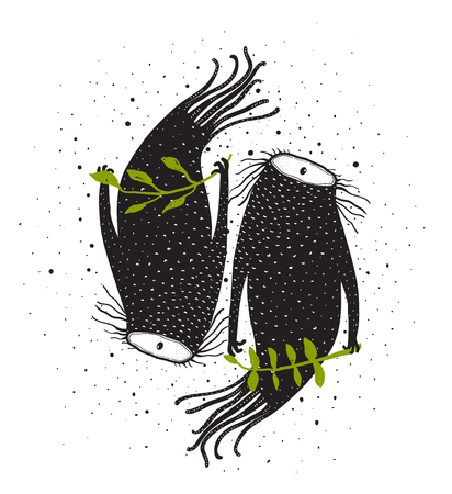 One eye beasts couple imaginary fictional characters. Vector illustration.の写真素材