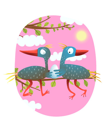 Happy animals parenting colorful cartoon. Vector illustration.の写真素材
