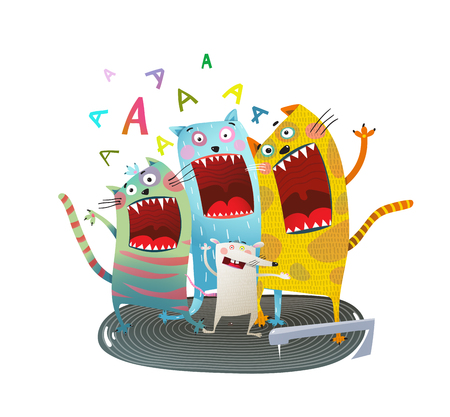 Comic animals screaming singing funny cartoon. Vector illustration.の写真素材