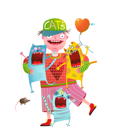 Cat lover happy with pets friends.のイラスト素材