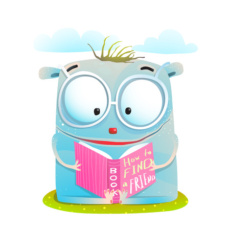 Cute little creature reading studying. Vector illustration.のイラスト素材