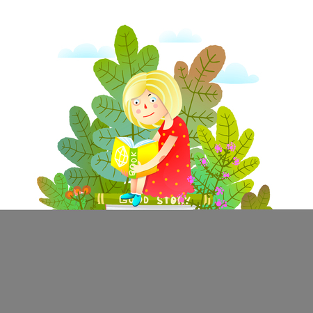 Study or read kids colorful cartoon. Vector illustration.のイラスト素材
