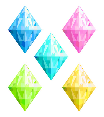 Set of differend colors transparent crystals clipart. Vector illustrationのイラスト素材