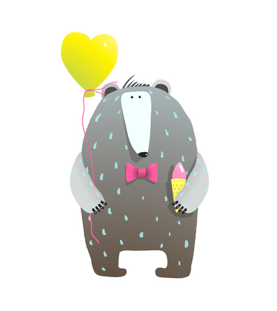 Congratulations on your holiday from bear. Vector illustration.のイラスト素材