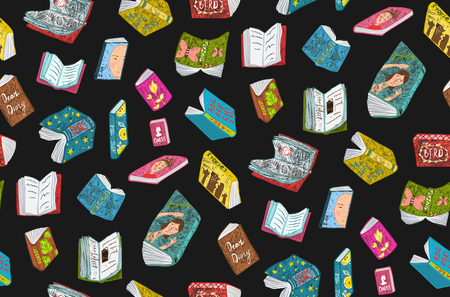 Colorful tileable bookstore library background. Vector illustration.の写真素材