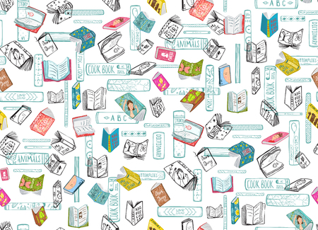 Library books background on transparent. Vector seamless pattern.の写真素材