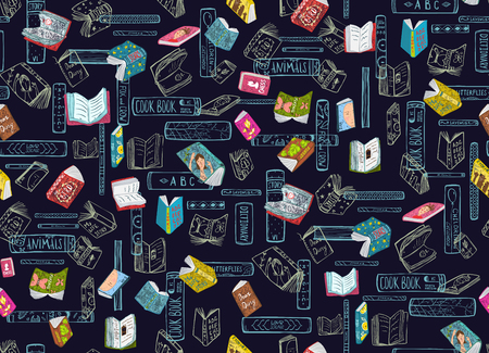 Bookworm dense and tight background with books. Vector illustration.の写真素材