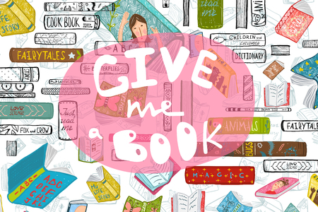 Library design for book lovers. Vector illustration.の写真素材