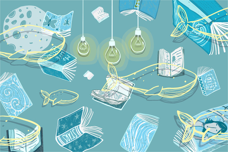 Books and literature nature underwater design. Vector cartoon.の写真素材