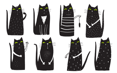 Cats pets doodle cartoon funny graphic print.のイラスト素材
