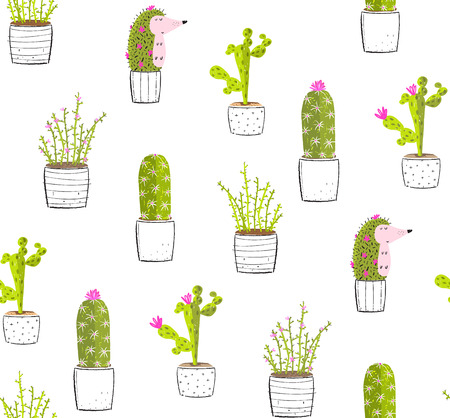 Cactus succulent plants cute background print pattern.のイラスト素材