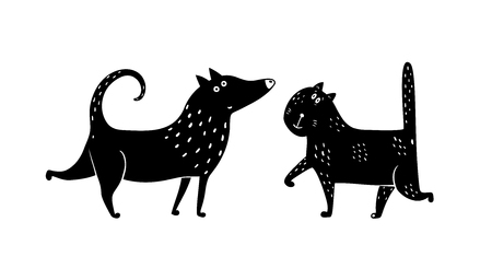Domestic animals cat and dog monochrome design. Vector illustration.のイラスト素材