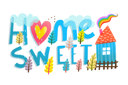 Colorful lettering design home sweet home sign. Illustrated Cartoon Kids Sign Home Sweet Home.の写真素材