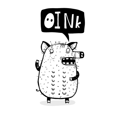 Piglet outline coloring book page fun cartoon.のイラスト素材