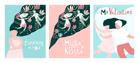 Girl in love, flowers man and woman in love collection.のイラスト素材