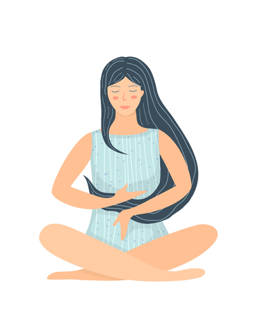 Flat design Yoga and calmness meditative girl sitting.のイラスト素材