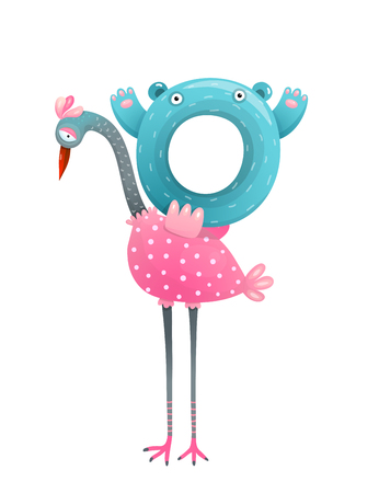 Summer Beach Vacation Flamingo with Floating Donut.のイラスト素材