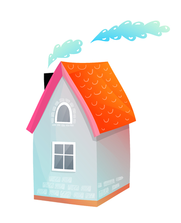 Cute small cottage house hand drawn adorable design isolated on white.のイラスト素材