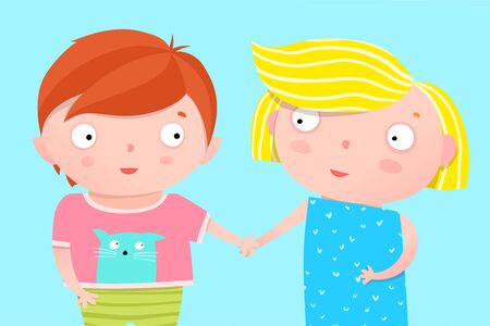 Cute Kids Nursery Poster Design Brother and Sister Holding Handsのイラスト素材