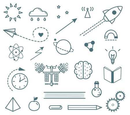 Scientific research outline icons set hand drawn isolated objectsのイラスト素材