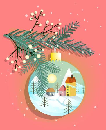 Vector colorful christmas greeting card design on coral background.のイラスト素材