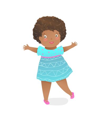 Multiracial African kid graphic clip art baby girl happy hugging expression. Vector kindergarten kids illustration.のイラスト素材