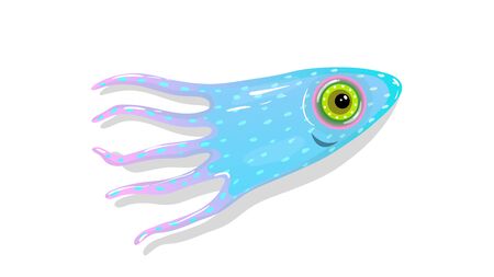 Squid or cattlefish with tentacles isolated on white happy mascot illustration of marine underwater life.のイラスト素材