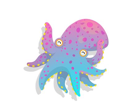 Humour and naive picture of childlike fun octopus underwater animal vector watercolour style drawing.のイラスト素材