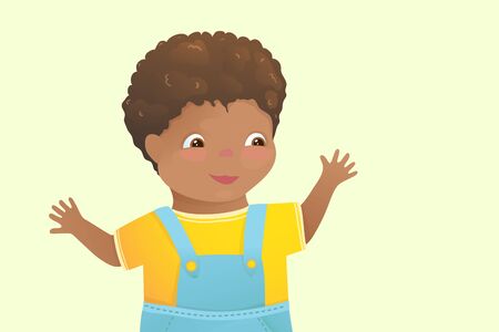 Multiracial African kid  graphic clip art baby girl happy hugging expression. Vector kindergarten kids illustration.のイラスト素材