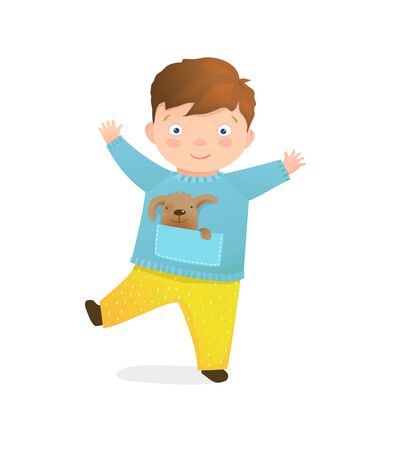 Funny boy kids isolated kindergarten character cartoon clip art. Vector hand drawn illustration.のイラスト素材
