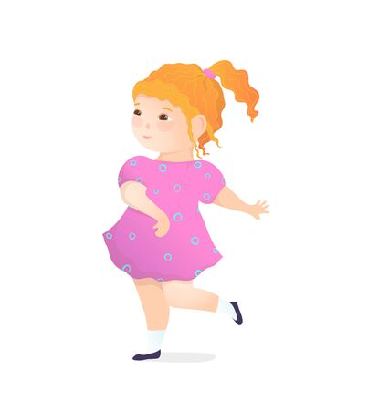 Dancing Preschooler redhead Girl wearing cute pink dress.のイラスト素材
