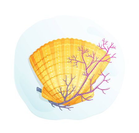 Sea shell and a coral oceanic paradise symbol artistic graphic design object for greeting card.のイラスト素材