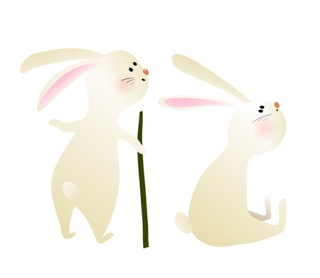 Cute little baby rabbits or bunnies, kids cartoon isolated. Artistic hand drawn animals illustration for kids in watercolor style. Vector clip art for children.のイラスト素材