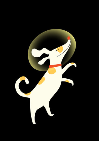 Dog cosmonaut character for children. Puppy in space helmet, outer space cartoon clipart for kids isolated on black. Vector cosmos kids clip art character illustration.のイラスト素材