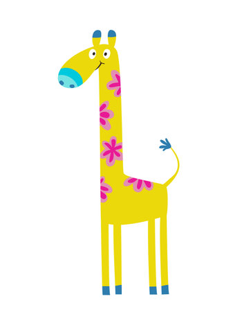 Cute baby giraffe animal in Scandinavian style isolated on white. Colorful and funny hand drawn giraffe for kids. Jungle Animal for children modern simple vector design.のイラスト素材