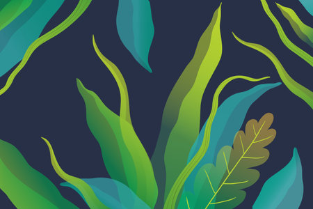 Lush and vibrant abstract leaves floral design, hand drawn abstract nature graphics. Organic wallpaper with grass and leaves, exotic colorful background design. Vector design in watercolor style.のイラスト素材