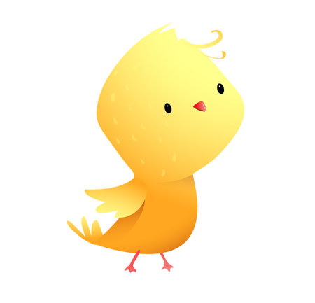 Cute Little Yellow Chick or Baby Bird, character design for kids. Adorable bird isolated clipart for kids story book. Hand drawn vector clip art animal cartoon in watercolor style for children.のイラスト素材