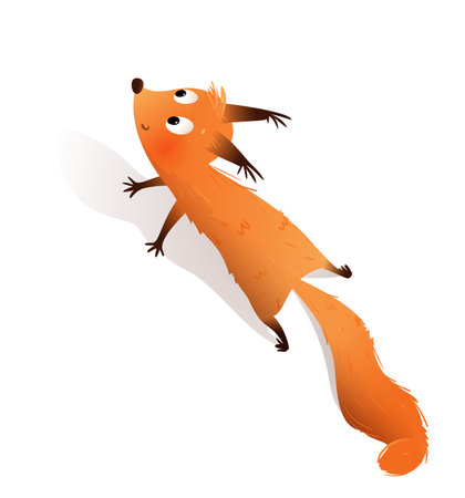 Squirrel character design for children. Cute and playful squirrel climbing and playing. Furry forest animal friend for kids. Vector childish illustration in watercolor style.のイラスト素材