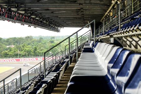 Navy blue amphitheater in racing arenaの写真素材