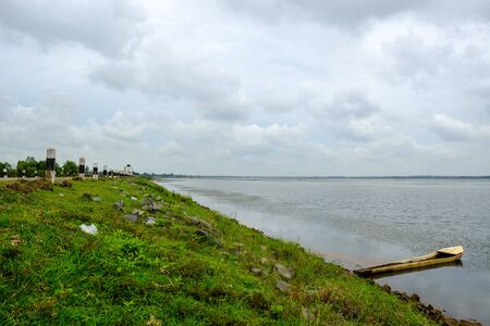 small boat in the lakeの写真素材