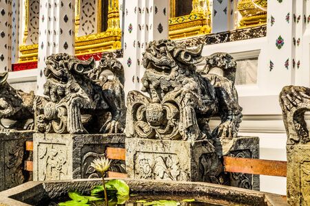 Lion Sculpture at Wat Rakang Bangkok, Thailandの写真素材
