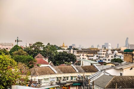 Bangkok cityscape with sky and horizontal line background from the rooftop barの写真素材