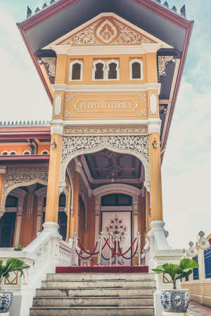 Vintage thai architecture royal house at Wat Bowonnivetviharn Bangkok, Thailandのeditorial素材