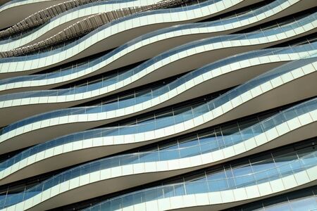 wave floor office building facade at bangkok thailandの写真素材