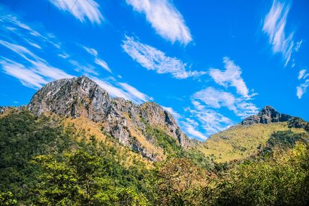 big mountain with clear blue skyの写真素材