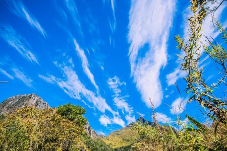 big mountain with clear blue skyの写真素材