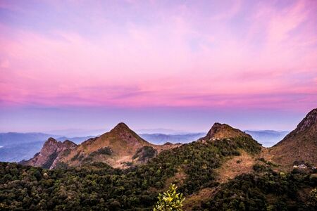 three mountain with purple skyの写真素材