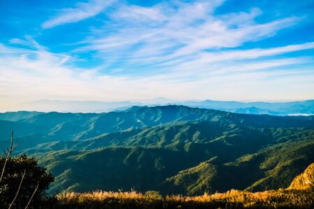 mountainscape in the morning with blue sky backgroundの写真素材
